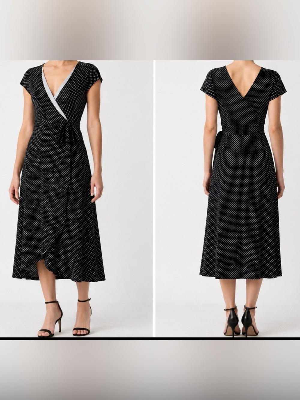 BANANA REPUBLIC Black with White Polka Dot Wrap Dress